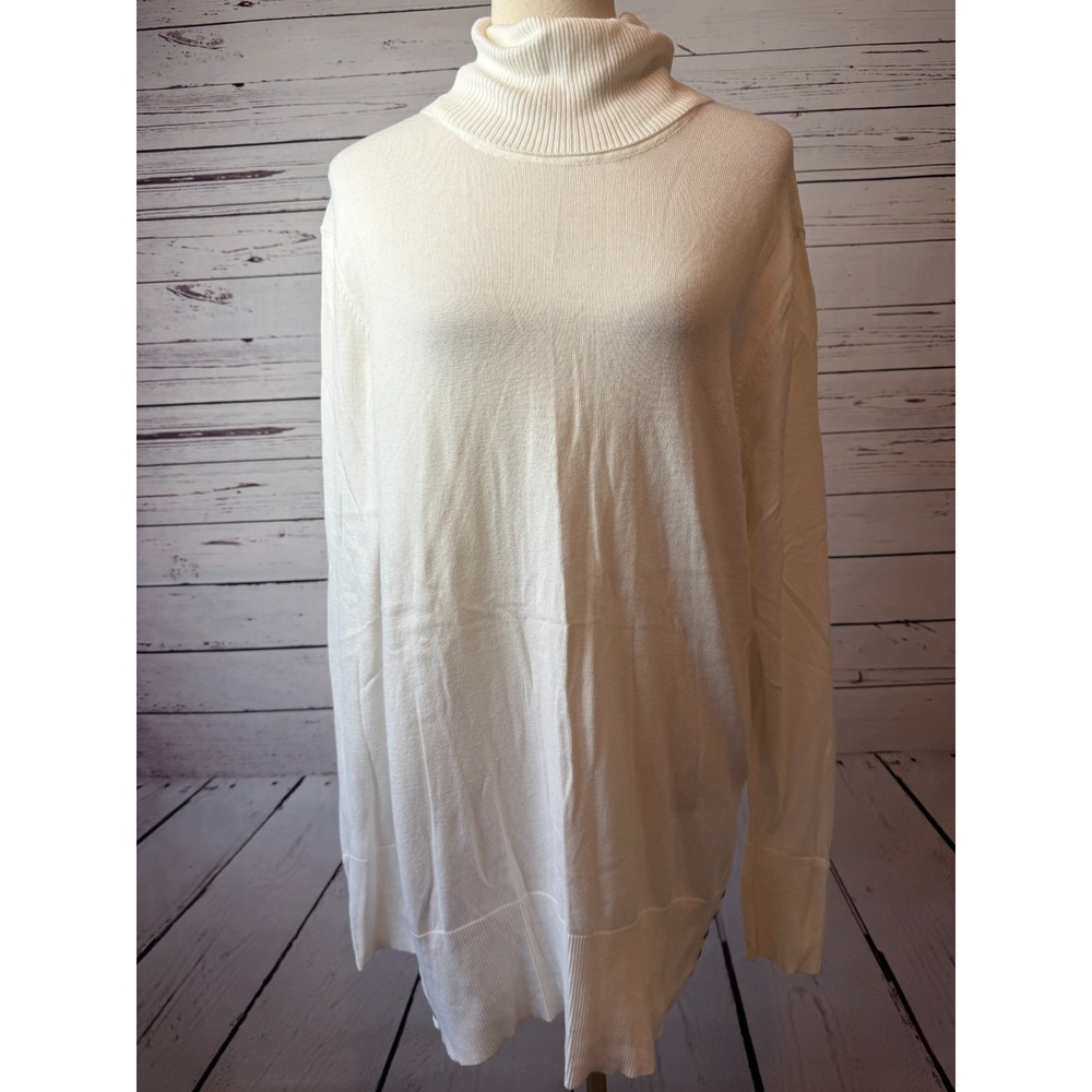 DG2 Diane Gilman Plus size 1X Sweater Pullover White Turtleneck Knit Button NWOT